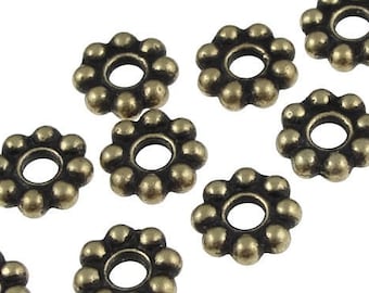 Antique Brass Beads 8mm BEADED Large Hole Beads Brass Spacers - TierraCast Pewter Brass Oxide Heishi Bali Beads Antique Bronze (PAS20)