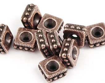 Antique Copper Beads Copper Bali Beads 6mm x 6mm TierraCast ROCOCO SQUARE Beads Copper Spacer Beads Copper Heishi Beads Flat Square  (PS132)