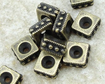 Antique Brass Beads 6mm ROCOCO SQUARE TierraCast Brass Oxide Bronze Beads Brass Bali Beads Vintage Style Spacer Beads Heishi  (PAS8)