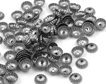 Gunmetal Bead Caps 144 5mm Pleated Dome Gun Metal Beadcaps Small Bead Caps Tiny (FSGM60)