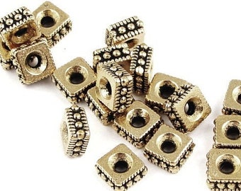Gold Beads - TierraCast 4mm ROCOCO SQUARE Beads - Antique Gold Spacer Heishi Bali Beads (PS62)