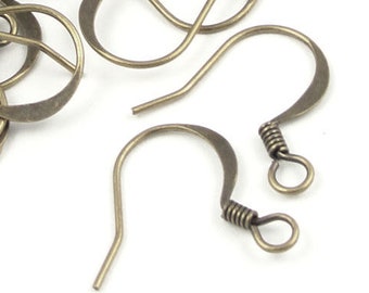 48 Antique Brass Earring Wires - 16mm Ear Hook - Brass Oxide Bronze Ear Findings (FSAB20)