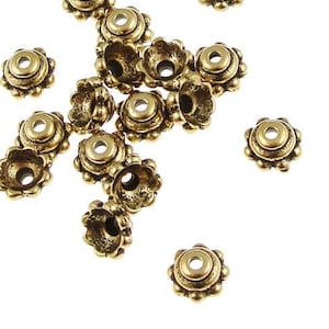 TierraCast 5MM BEADED Antique Gold Bead Caps - Small Gold Beadcaps - TierraCast Plated Gold Caps (PC6)