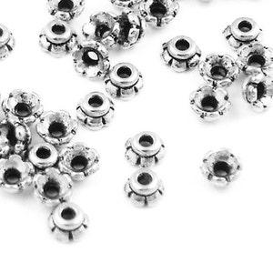 50 Small Silver Beadcaps Antique Silver Bead Caps 4mm Scalloped TierraCast Pewter Caps Metal Beads (PC1)