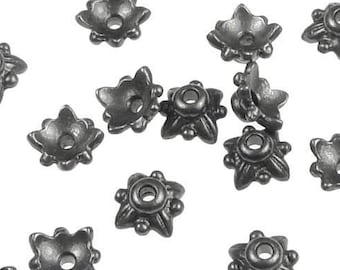 Small Black Beadcaps - TierraCast 5mm Leaf Bead Cap - Matte Black Beadcaps Gothic Steampunk Jewelry Beads - for Small Beads (PBC2)