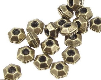 20 Brass Beads - 5mm Faceted Antique Brass Oxide Heishi Spacer Squashed Bicone TierraCast Beads  (PS367)
