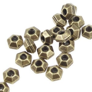 20 Brass Beads 5mm Faceted Antique Brass Oxide Heishi Spacer Squashed Bicone TierraCast Beads PS367 image 1