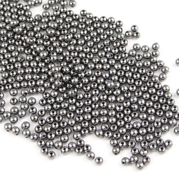 200 Tiny Gunmetal Beads 2mm Round Gun Metal Beads 2mm Ball Beads Black Oxide Spacer Beads Metal Beads (FSGM10)