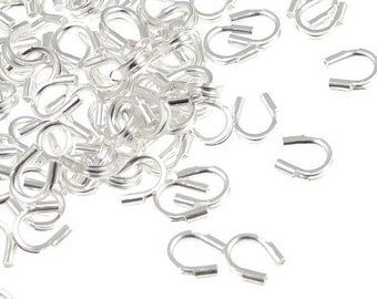 144 Silver Wire Guards - Plated Silver Wire Protector Findings 0.021" Silver Wire Guardians Silver Findings for Bracelets Necklaces (FB9)