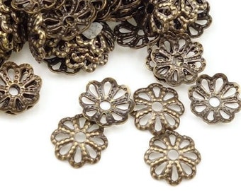 144 Brass Bead Caps 6mm Antique Brass Beadcaps Filigree Beadcaps Aged Solid Brass Antique Bronze (FSAB72)