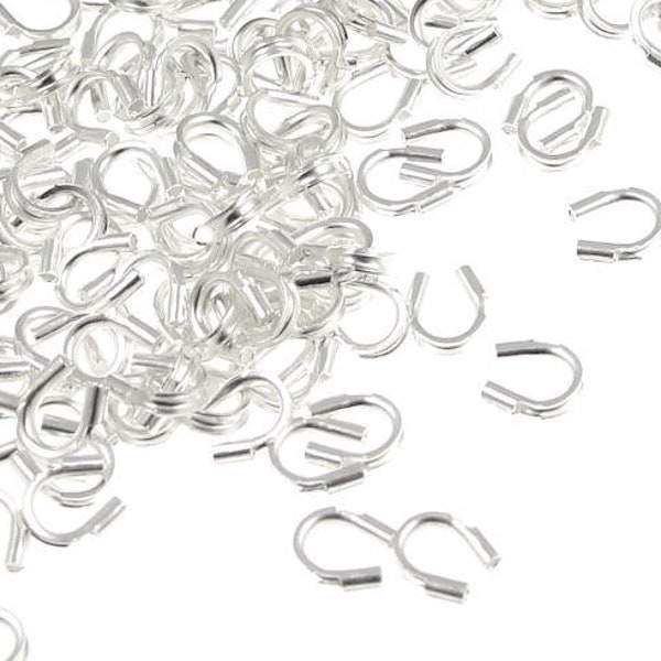 144 Silver Wire Guards - Plated Silver Wire Protector Findings 0.021" Silver Wire Guardians Silver Findings for Bracelets Necklaces (FB9)