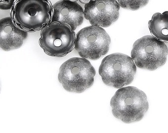 144 Dark Antique Silver Bead Caps - Plated Matte Silver Beadcaps - 6mm Smooth Dome Caps (FS176)