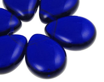 Dark Blue Czech Glass Teardrops Cobalt Blue Beads Briolette Beads 16mm x 12mm Pressed Glass