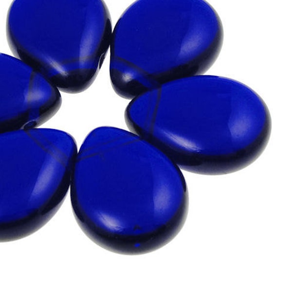 Dark Blue Czech Glass Teardrops Cobalt Blue Beads Briolette Beads 16mm x 12mm Pressed Glass