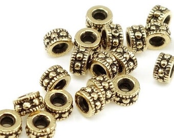 Antique Gold Beads - TierraCast 4mm ROCOCO ROUND Beads - Gold Bali Beads - Tierra Cast Pewter (PS60)