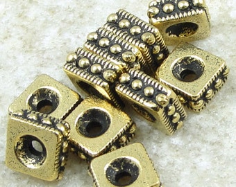 Gold Beads - 6mm Antique Gold Bali Beads - TierraCast Pewter ROCOCO SQUARE Metal Beads - Heishi Spacer Beads (PS72)