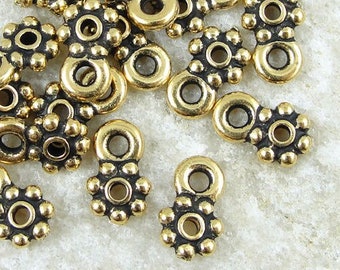 Loop Heishi Beads - Antique Gold 5mm Beaded w/ Loop Spacer Bead Charm Bracelet Bails - TierraCast (PS191)