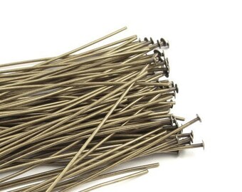 100 Antique Brass Headpin - Brass Oxide 2 Inch 21 Gauge Head Pins - Bronze Findings (FSAB40)