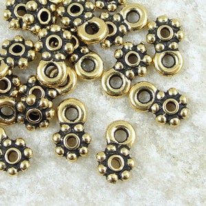 Loop Heishi Beads - Antique Gold 5mm Beaded w/ Loop Spacer Bead Charm Bracelet Bails - TierraCast (PS191)