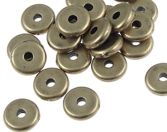 20 Antique Brass Beads 6mm Disk Brass Oxide Spacers Heishi Beads TierraCast (PS286)