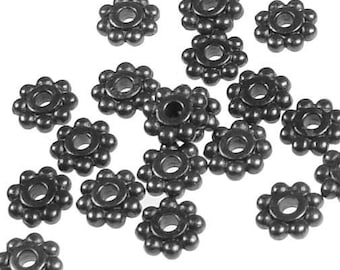 20 Matte Black Beads 6mm Daisy Spacer Beads Dark Black Heishi Beads Black Oxide Flat Bali Flower Beads TierraCast Pewter  (PBS4)