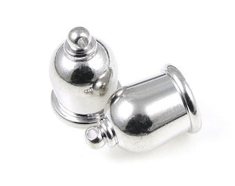 8mm Kumihimo Caps - Bright Rhodium Silver Fancy Kumihimo Cord Caps - TierraCast TAJ Cord Ends (PF2074)