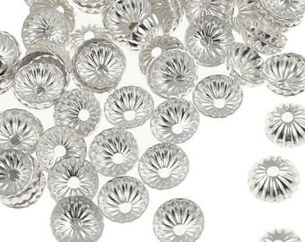 144 Silver Bead Caps 5mm Pleated Dome Plated Bright Silver Beadcaps (FS59)