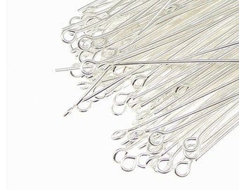 144 2" 21 Gauge Silver Eye Pins - Bright Silver Eyepins - 21 g Eye Head Pins - Silver Findings - 2 Inch Eye Pins