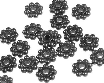 100 Matte Black Spacer Beads 6mm Bali Beads Flat Daisy Spacers Black Oxide Beaded Heishi Bali Spacers TierraCast (PBS4)