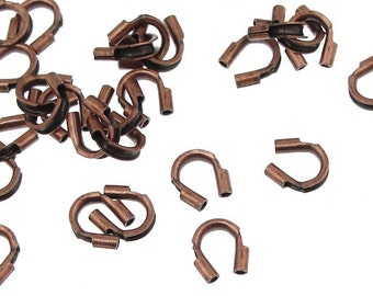 144 Antique Copper Wire Guardians - Copper Wire Protectors - Dark Copper Plated Wire Guards - Copper Findings (FB9)
