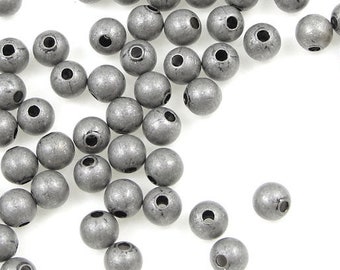 3mm Beads - Dark Antique Silver Beads - Small Lightly Seamed Round Beads - Matte Silver Ball Beads (FS202)