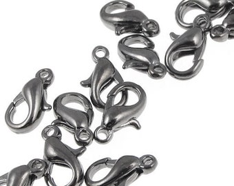 12 Gunmetal Lobster Clasp Findings Gun Metal Lobster Claw Hook Findings Gunmetal Findings for Bracelets and Necklaces (FSGM35)