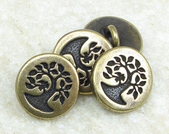 12mm Antique Brass Button Clasp Findings - TierraCast Button Findings - Small Bird in a Tree Bronze Button for Leather Jewelry (P1487)