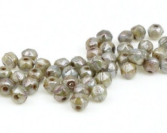 50 English Cut 3mm Beads LUSTER OPAQUE GREEN Beads Faceted Beads Tiny Teensy Small Sage Green Woodland Beads