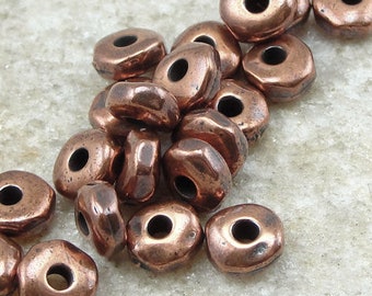 20 Copper Beads - 5mm TierraCast Nugget Beads - Antique Copper Heishi Spacer Beads - Metal Beads (PS184)