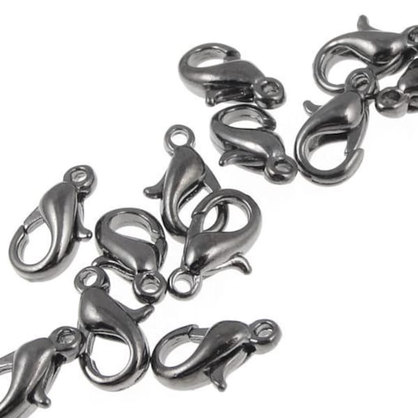 12 Gunmetal Lobster Clasp Findings Gun Metal Lobster Claw Hook Findings Gunmetal Findings for Bracelets and Necklaces (FSGM35)