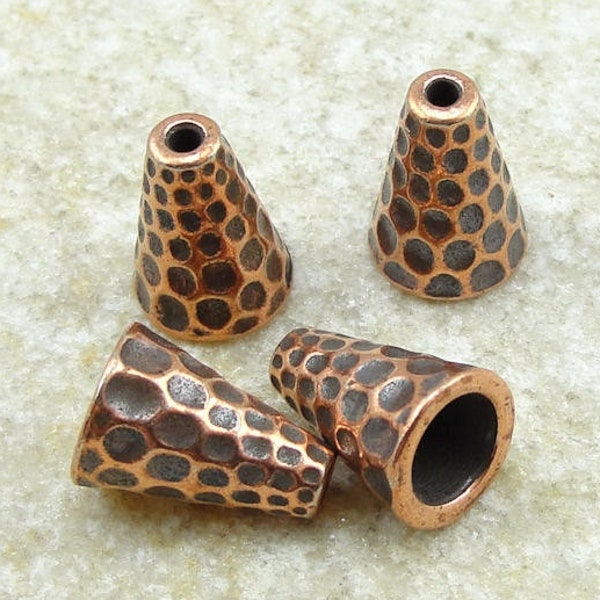 Copper Bead Caps TierraCast Tall HAMMERTONE CONE Beadcaps - Antique Copper Beadcaps Textured Metal (PC125)