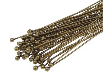 144 Antique Brass BALL HEADPINS 2" Aged Brass Ballpins 22 Gauge Ball Pins 22 G Bronze Head Pin Findings (FB6)