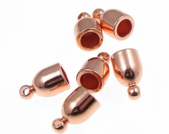 6 Copper End Caps 4mm Kumihimo Cord End Caps - Bright Copper Plated Kumihimo Suplies Cord Caps - Kumihimo Findings (KH39)