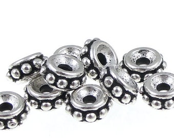 10 Silver Beads 6mm Silver Spacers TierraCast 6mm Beaded Heishi Antique Silver (PS369)