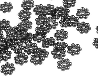 50 Matte Black Spacers 5mm Daisy Spacers Black Oxide Bali Beads Flat Daisy Beads TierraCast Black Oxide Heishi Beads (PBS3)