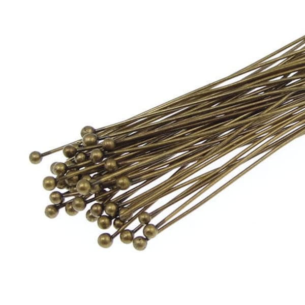 144 Antique Brass BALL HEADPINS 2" Aged Brass Ballpins 22 Gauge Ball Pins 22 G Bronze Head Pin Findings (FB6)