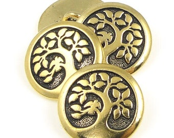 Bird in a Tree Button by TierraCast - Tree of Life Antique Gold Button Findings Clasp Leather Findings for Mindfulness Jewelry (PF783)