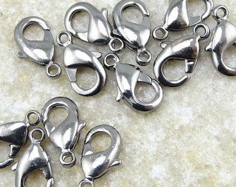 12 Gunmetal Lobster Clasps 9.5mm Gunmetal Clasp Findings Lobster Claw Small to Medium Gun Metal Plated Clasp Findings (FSGM105)