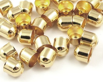 36 Gold Cord End Caps with an 8mm Inner Diameter - Simple Style Kumihimo End Cap Findings - Gold Plated Cord Caps  (FS22)