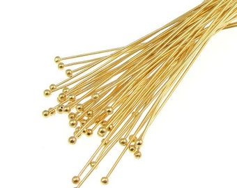 48 Gold Ball Pins 3" Gold Plated Ball Head Pins 21 Gauge 21 g 3 Inch  Ballpin Headpin Findings