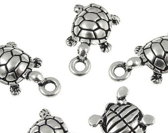 Turtle Charms - Antique Silver Charms - Three Dimensional 3D Charms by TierraCast (P1001)