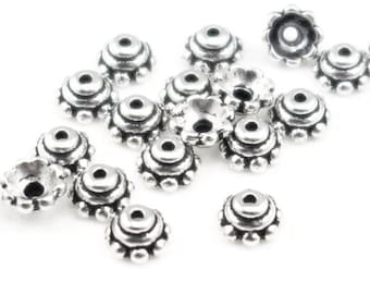 Small Bead Caps 5mm Silver Beadcaps - Antique Silver Bead Caps TierraCast Pewter 5mm BEADED Caps - Silver Metal Beads (PC5)