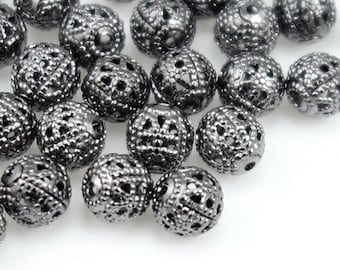 36 Gunmetal Beads 6mm Round Beads Lightweight Filigree Style Gun Metal Beads Black Oxide Spacer Heishi Beads (FSGM88)