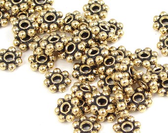 250 Gold Beads 5mm Flat Daisy Spacers - TierraCast Antique Gold Heishi Beads - Bali Style Metal Beads Bulk Bag (PS21)